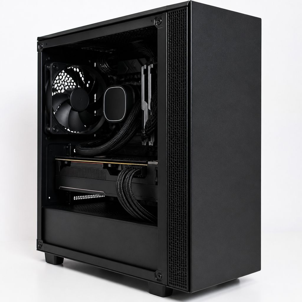 Product-style photo of a compact high-performance gaming PC tower on a plain white surface under even studio light